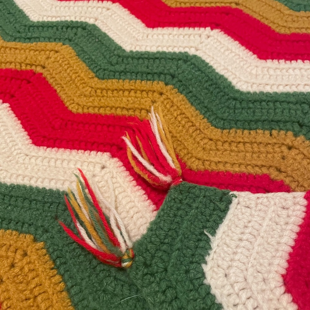 Vintage Crochet Afghan Throw Lap Blanket Chevron Pattern Multicolor